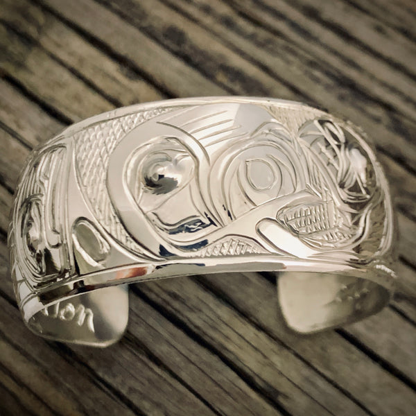 Eagle & Orca Abstract 6" Silver Bracelet