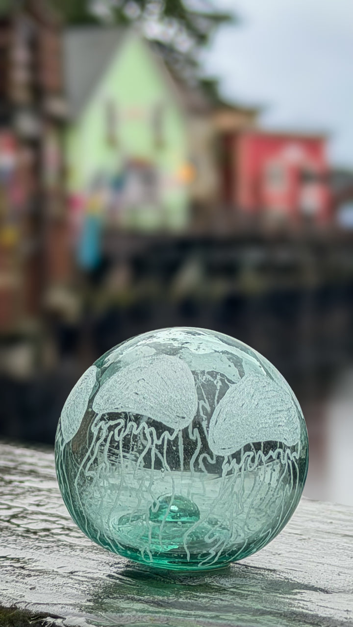 Etched Jellyfish Glass Float 2"