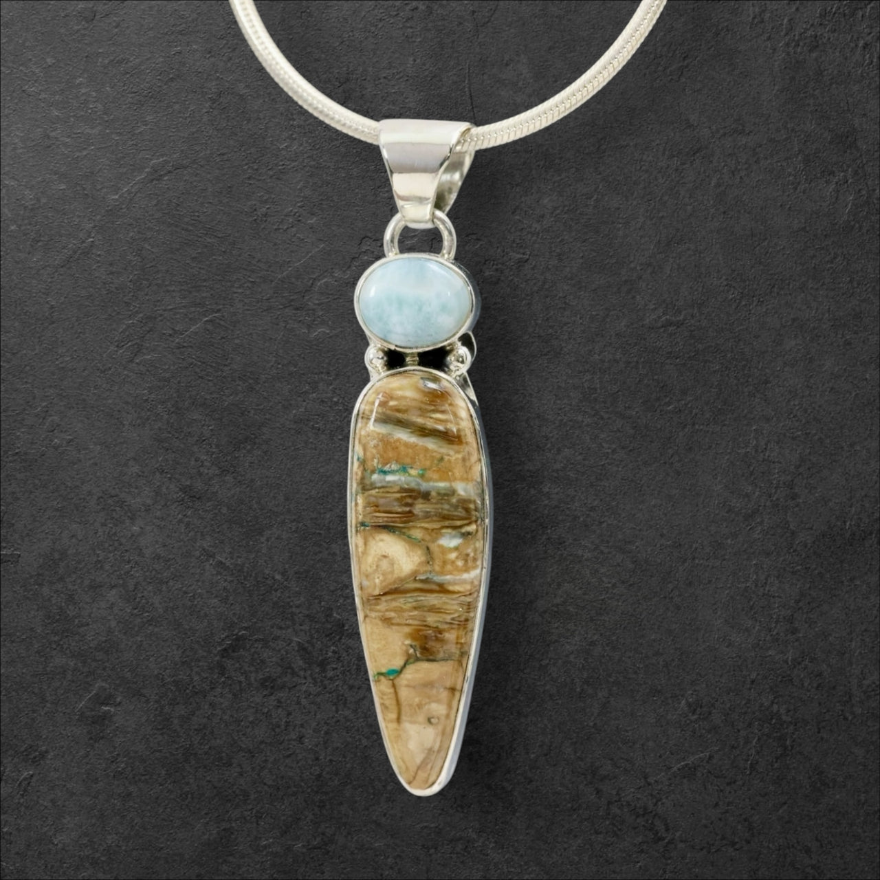 Mammoth Tooth & Larimar Pendant