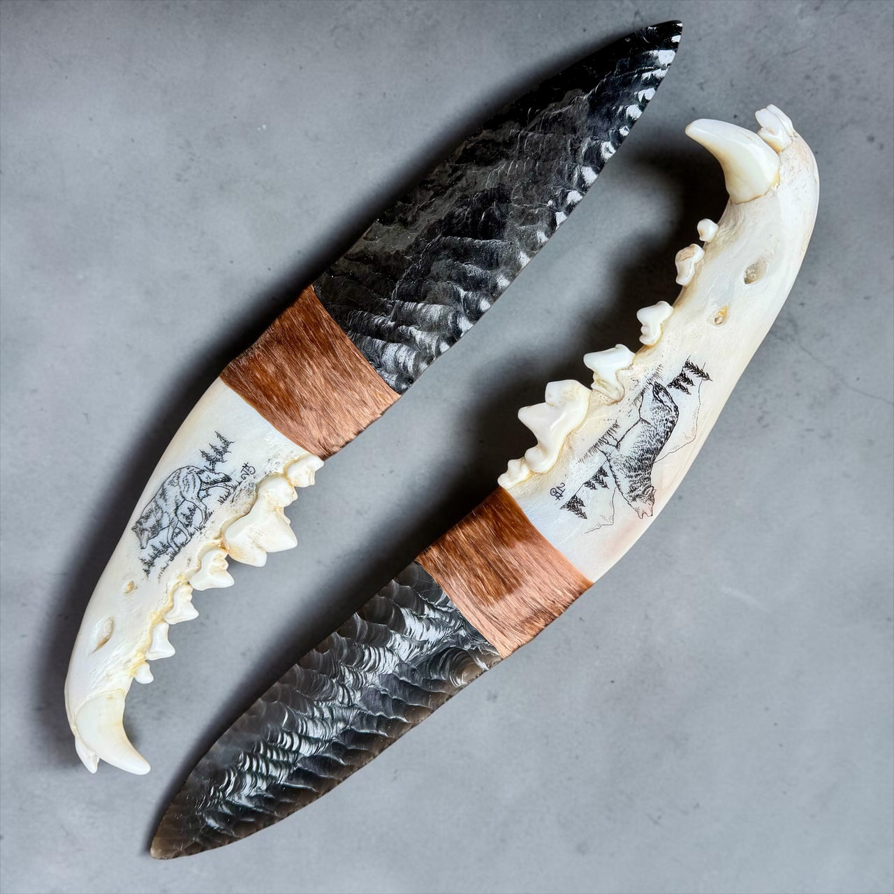 Wolf Jawbone Obsidian w/ Scrimshaw