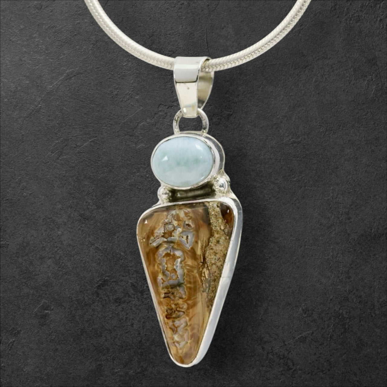 Mammoth Tooth & Larimar Pendant