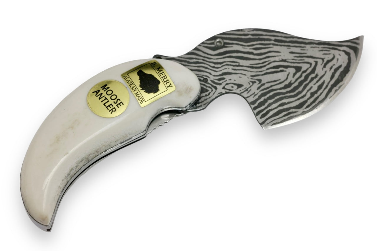 Moose Antler Etched Steel Pocket Ulu