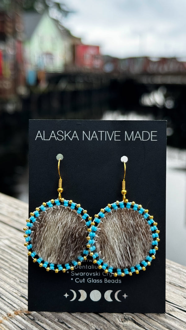 Round Seal Skin Beaded Earrings