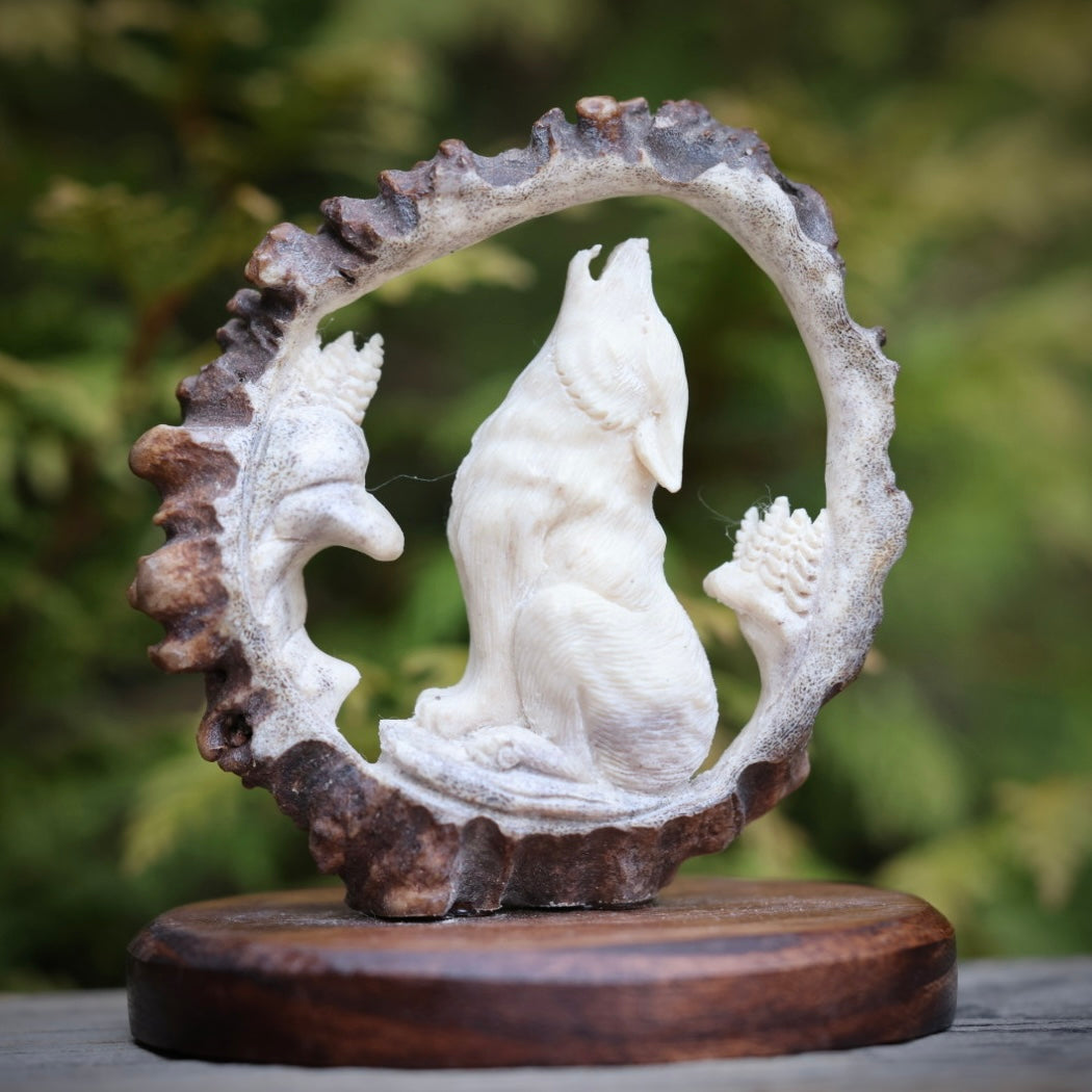 Howling Wolf Antler Carving