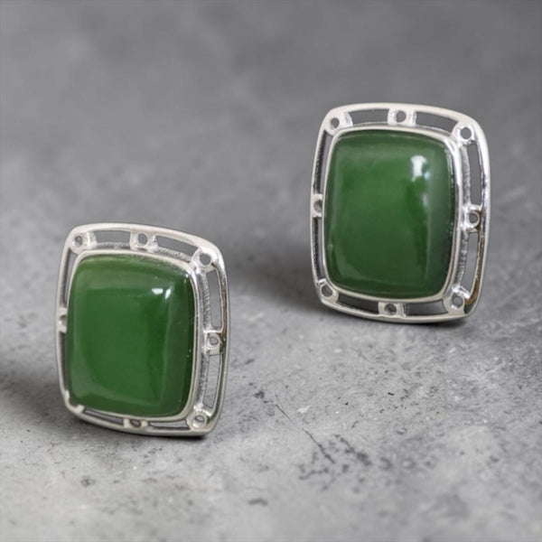 Jade Rectangle Post Earrings
