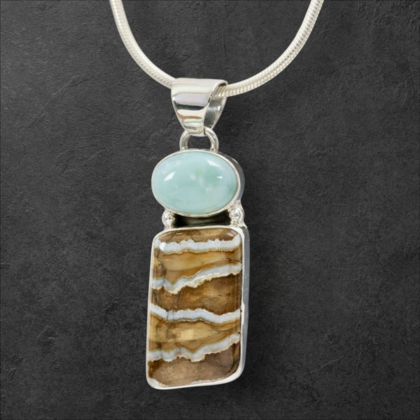 Mammoth Tooth & Larimar Pendant