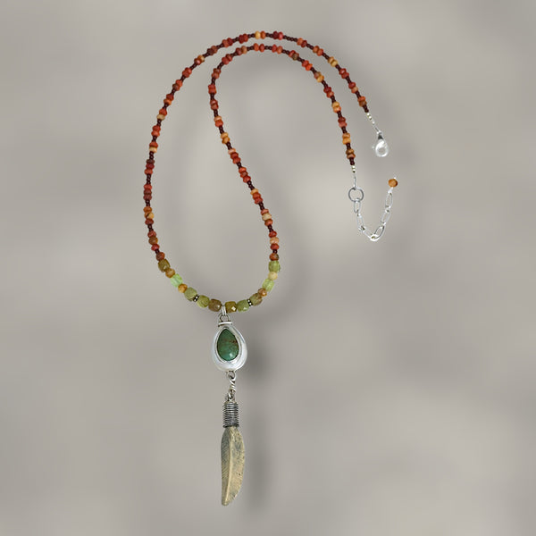 Ivory & Turquoise Feather Necklace