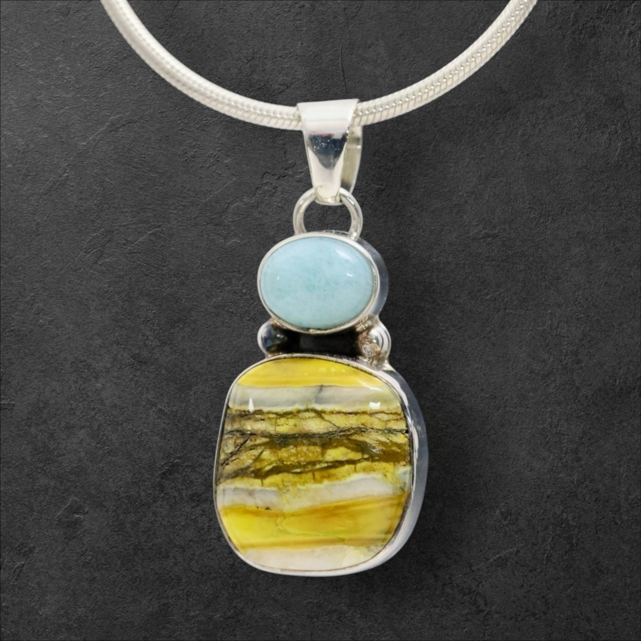 Mammoth Tooth & Larimar Pendant