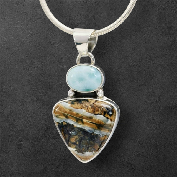 Mammoth Tooth & Larimar Pendant