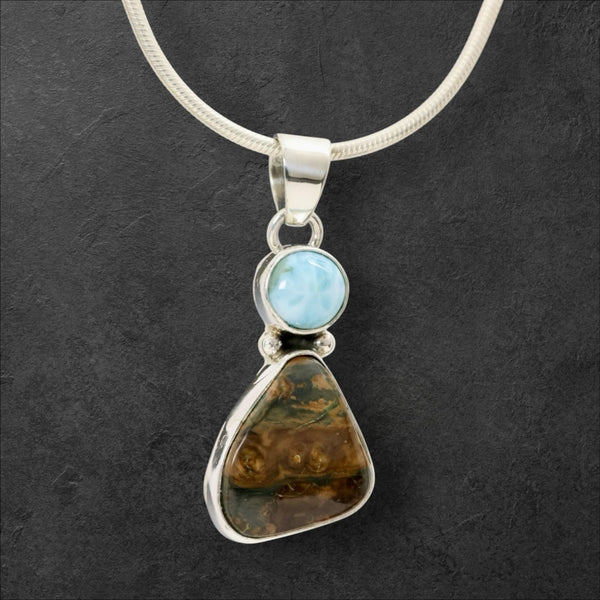 Mammoth Tooth & Larimar Pendant