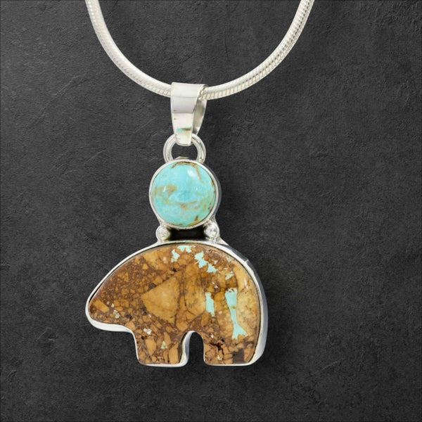 Boulder Turquoise Bear Pendant