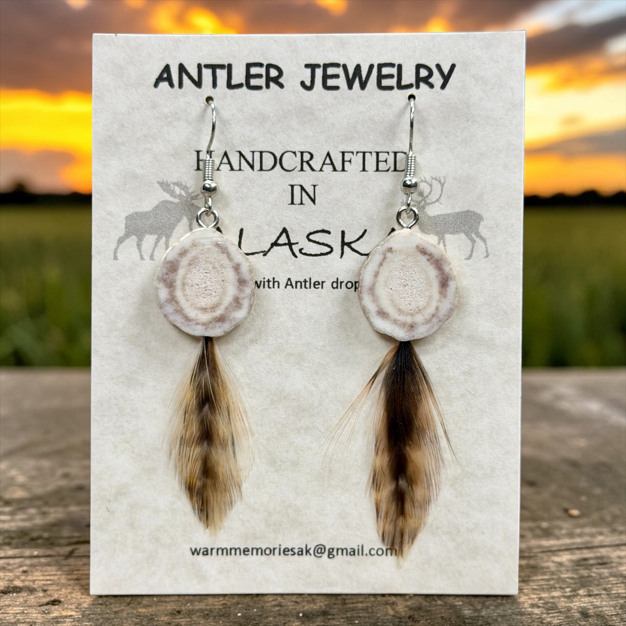 Antler Earrings with Feather