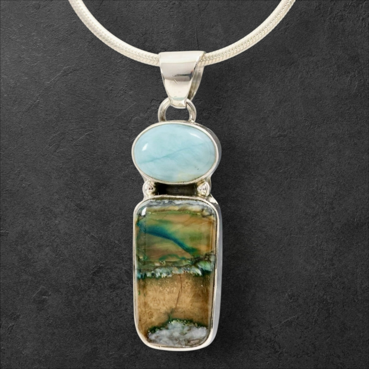 Mammoth Tooth & Larimar Pendant