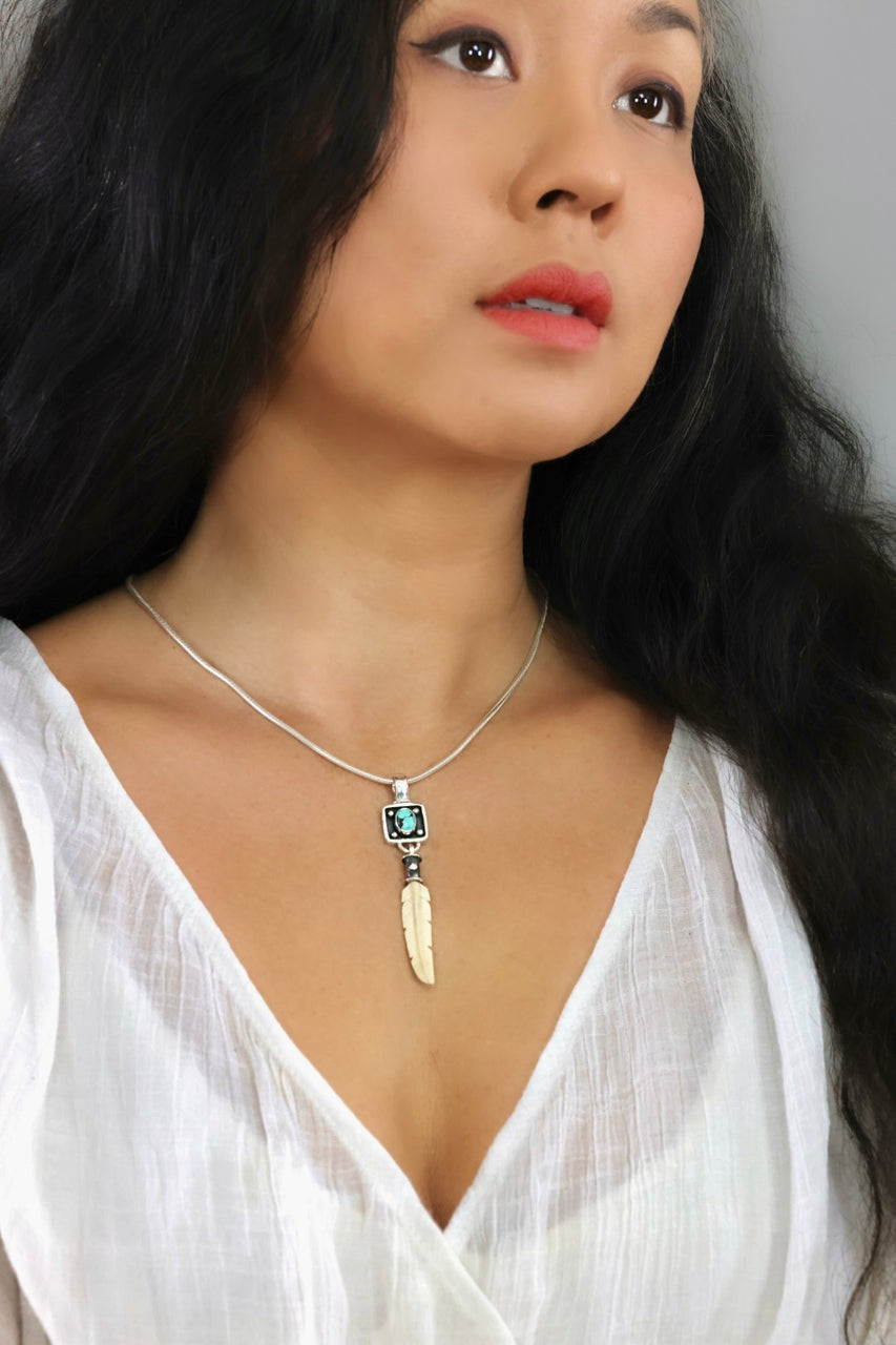 Ivory Feather & Turquoise Pendant