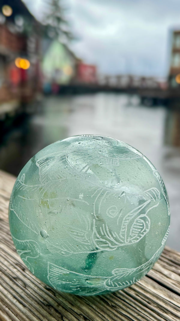 Salmon Etched Glass Float