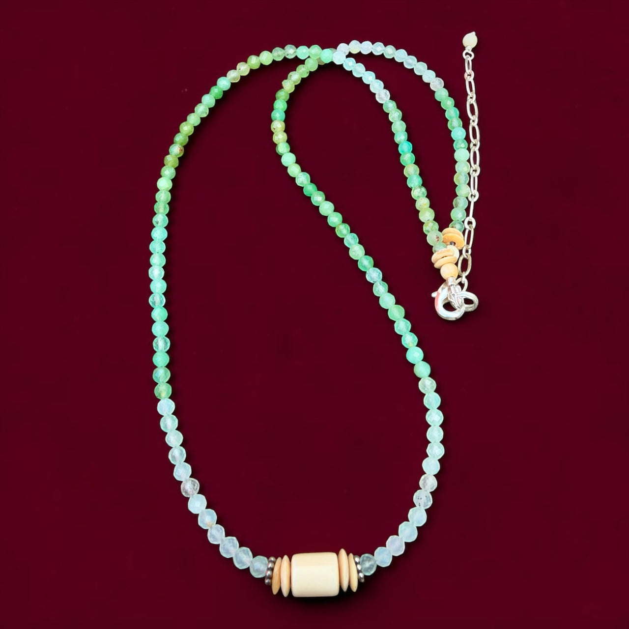 Ivory & Faceted Chrysoprase Necklace