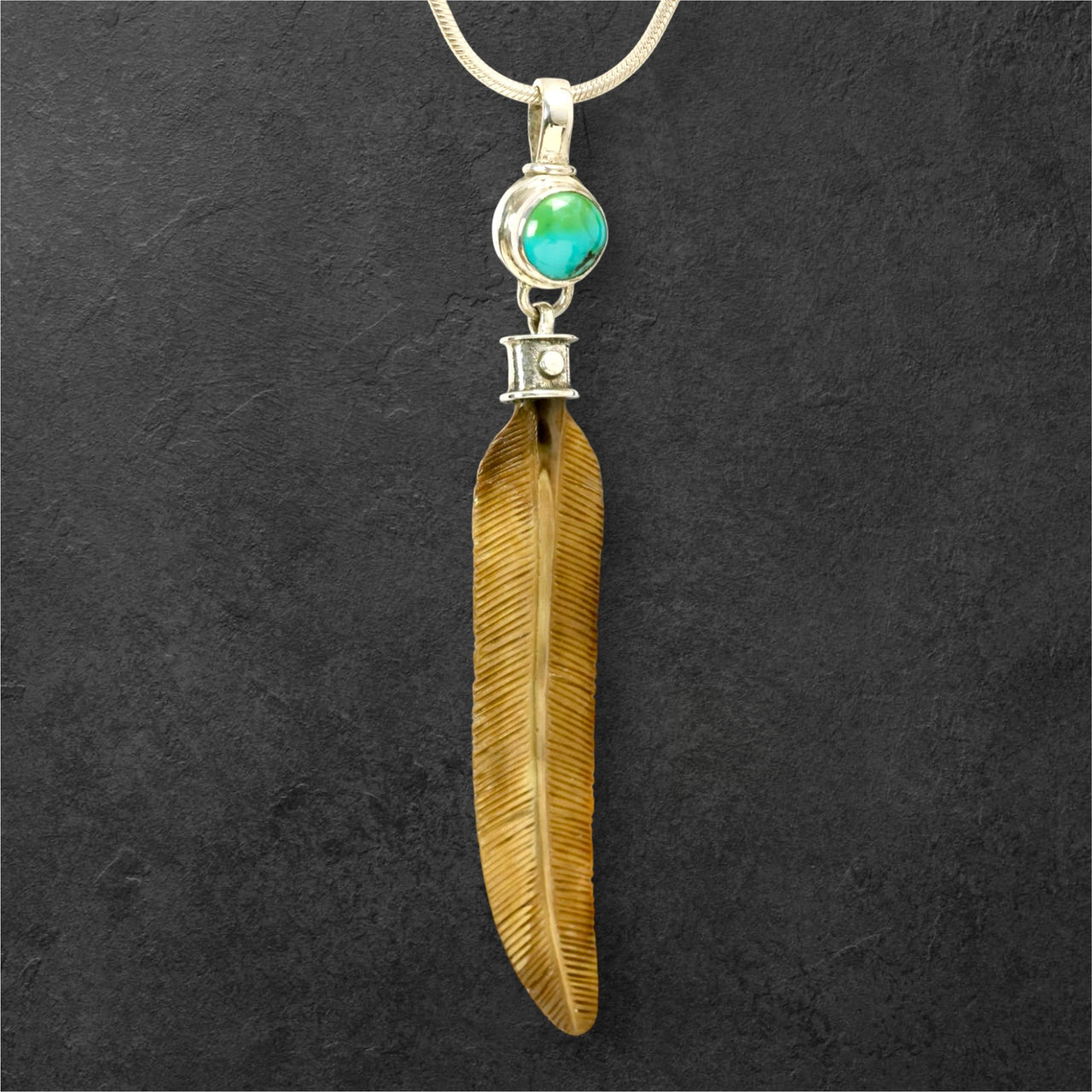 Ivory Feather & Turquoise Pendant