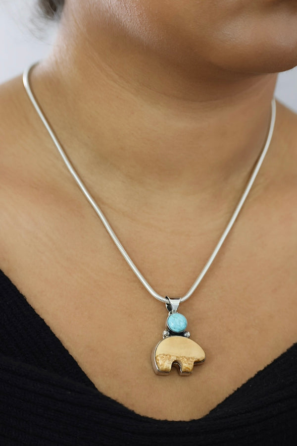 Ivory & Turquoise Bear Pendant