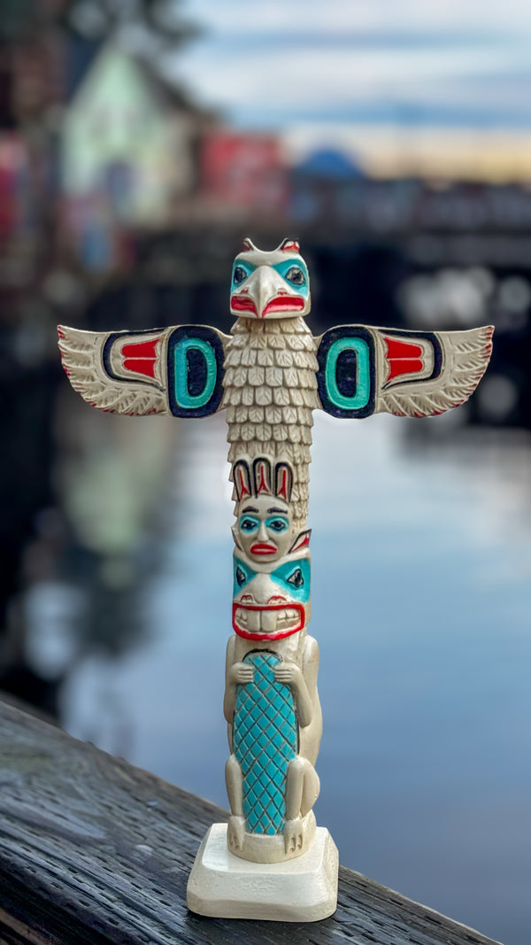 alaskan totem pole eagle and bear with fish Eagle & Bear Totem Pole – Fish Creek Company