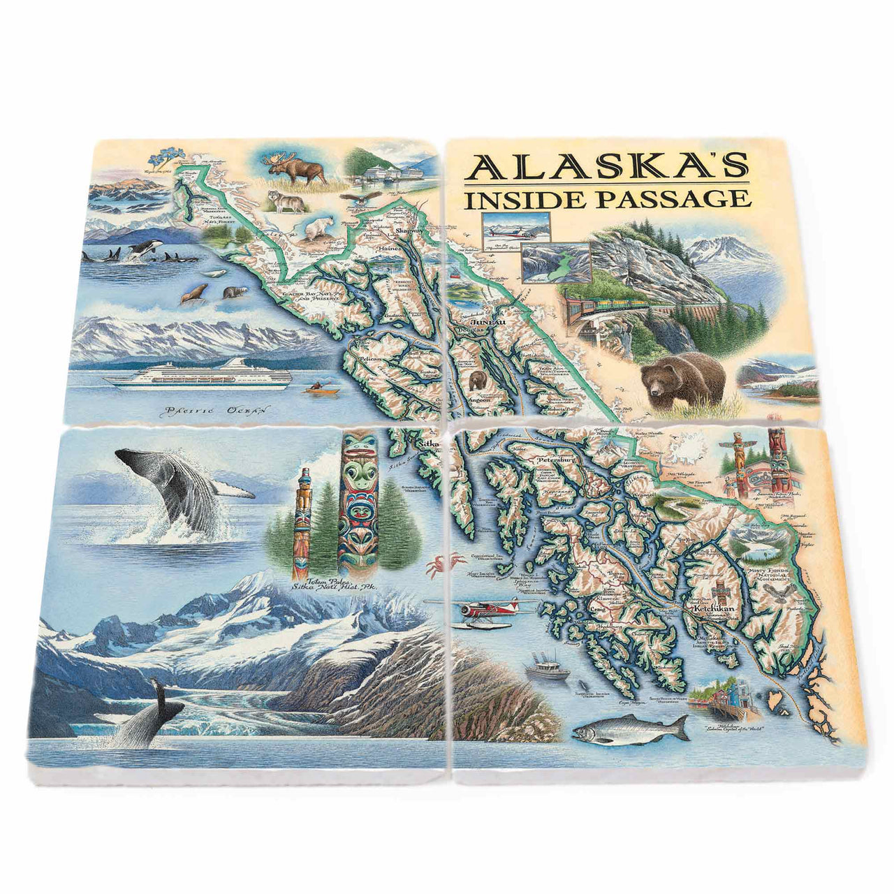 Alaska Inside Passage Natural Stone Coasters - Set of 4