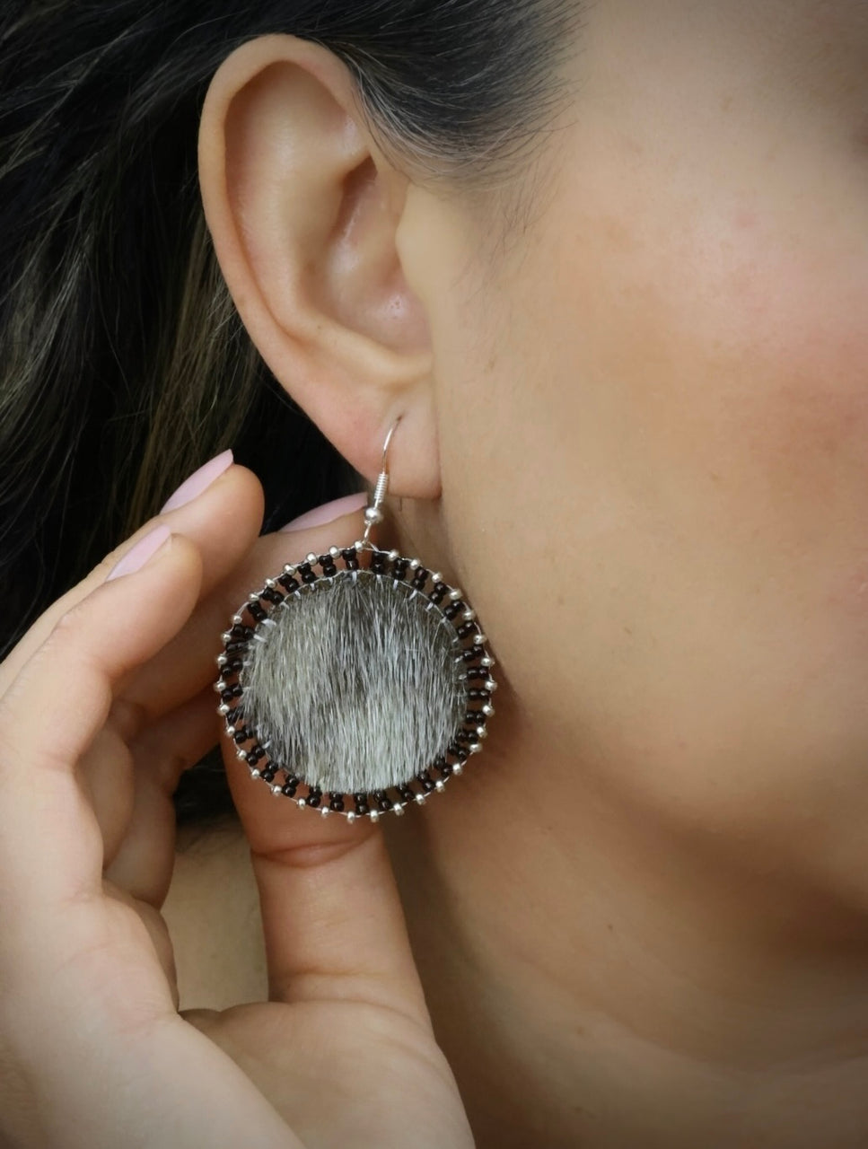 Round Seal Skin Beaded Earrings