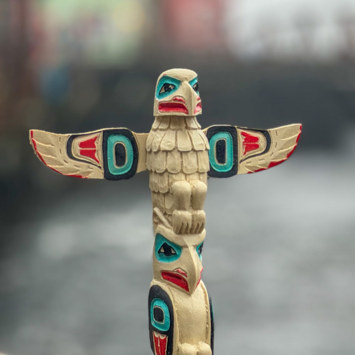 alaskan totem pole eagle and bear with fish Collectible Figurine - Striking Wildlife Desk Decor Detailed Animal Faces for Unique Gift Display Tsimshian totem pole with eagle,