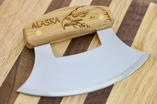 Ulu Knife Alaska Cutlery And Chopping Bowl Set Bundle With Ulu Knife  Sharpener, This Ulu Knife Can Be Used As Mezzaluna Chopper, Bolo Rolling  Knife And Chopped Salad Tool. 