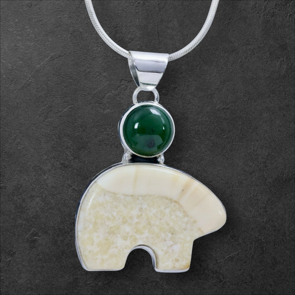 Ivory & Jade Bear Pendant