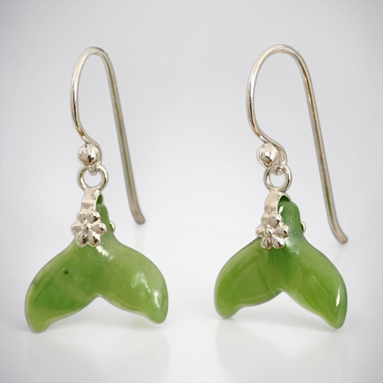 Jade & Silver Whale Tail Earrings