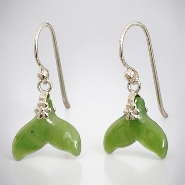Jade & Silver Whale Tail Earrings