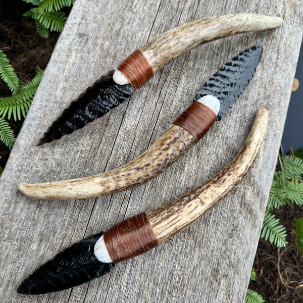 Deer Tine Obsidian Knife