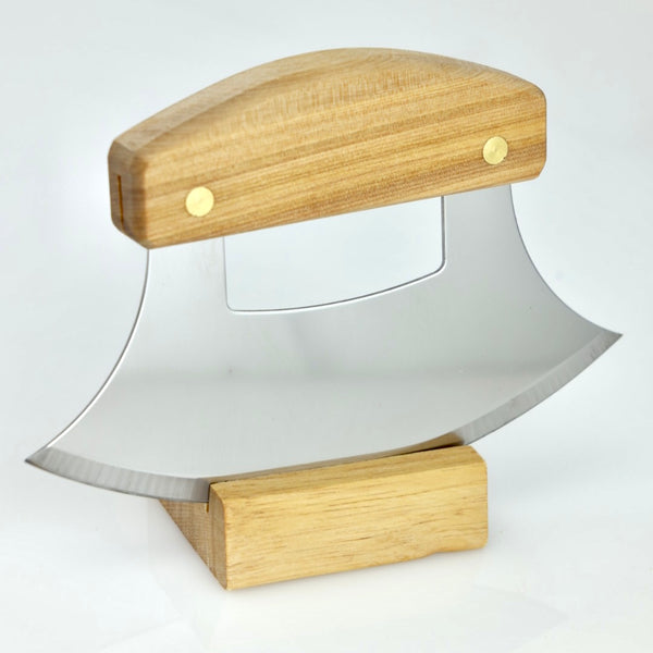 Lehman's ULU Knife and Chopping Bowl, Curved Stainless Steel Rocker Knife  Chops and Minces Salad, Vegetables and Herbs, Comes with Hardwood Chopping  Bowl Cutting Board 