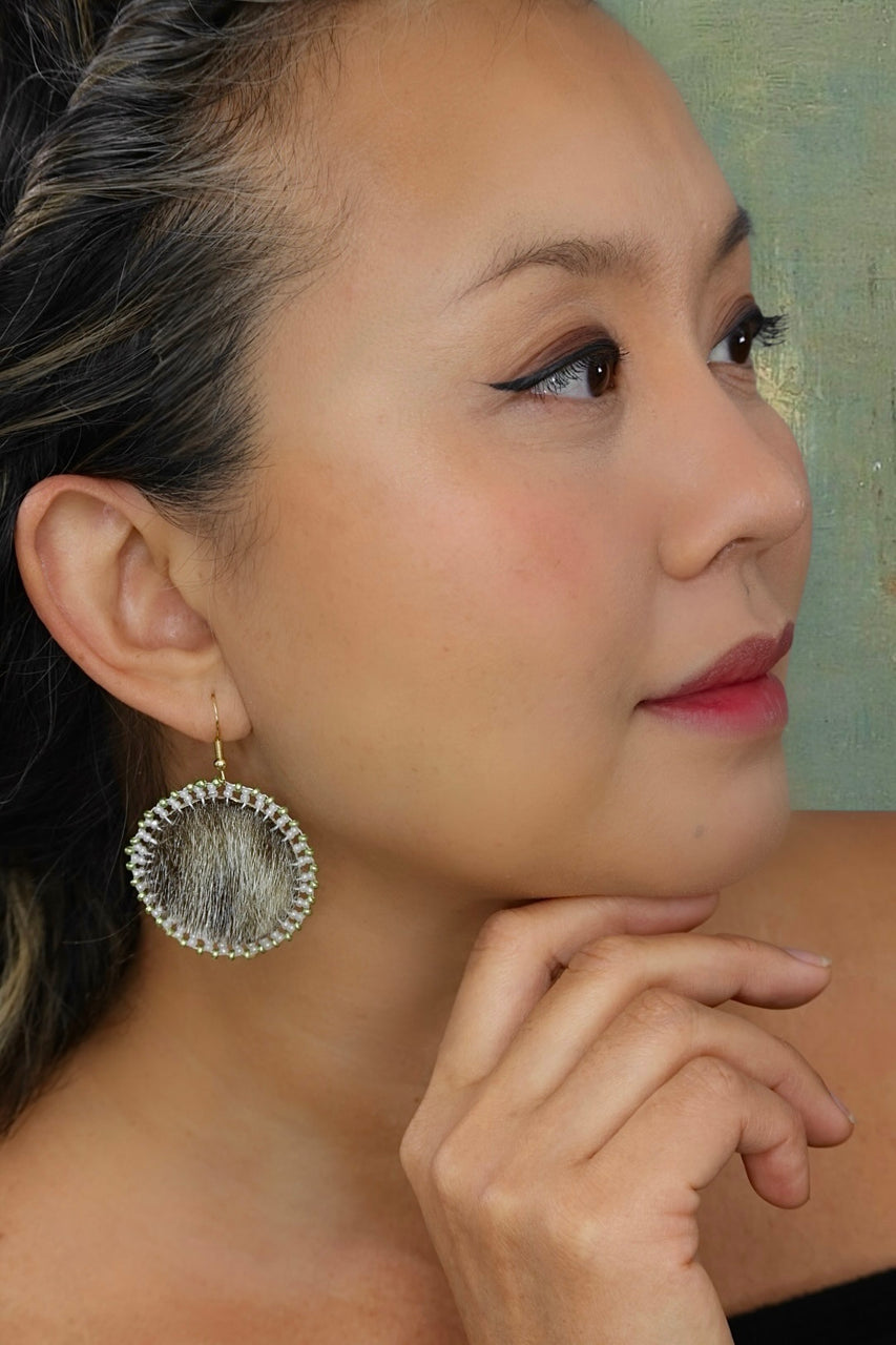 Round Seal Skin Beaded Earrings