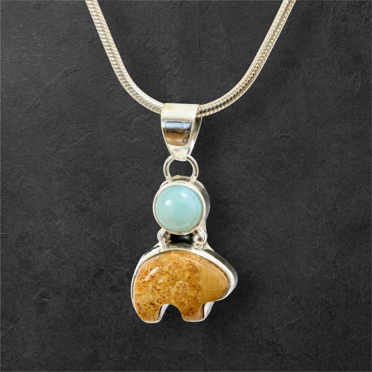 Ivory & Larimar Bear Pendant