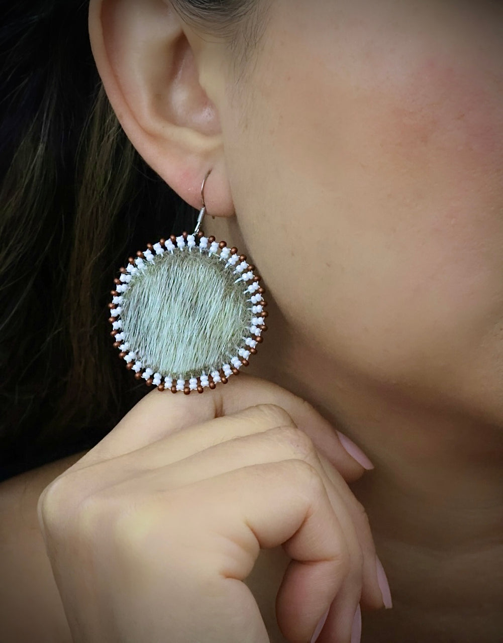 Round Seal Skin Beaded Earrings