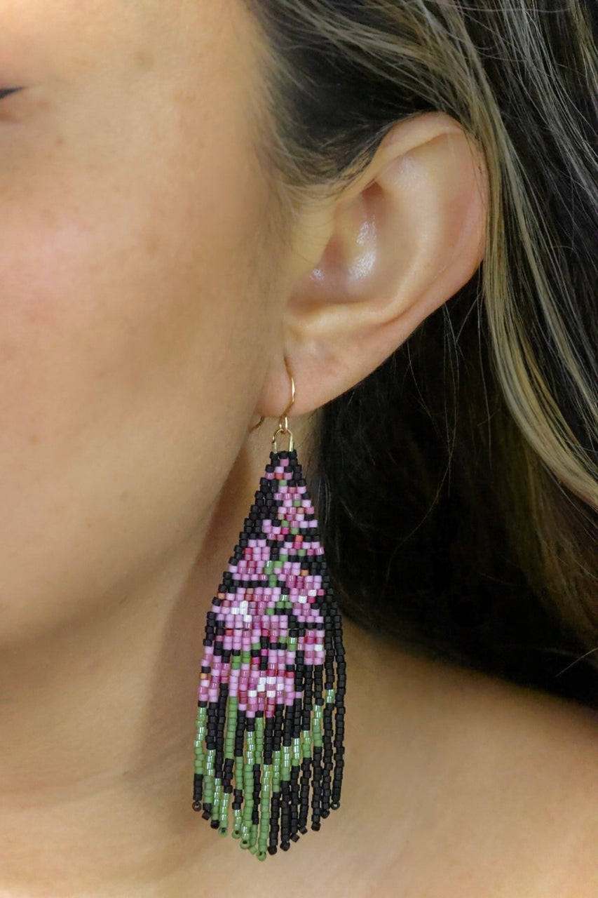 Fireweed Fringe Black Earrings