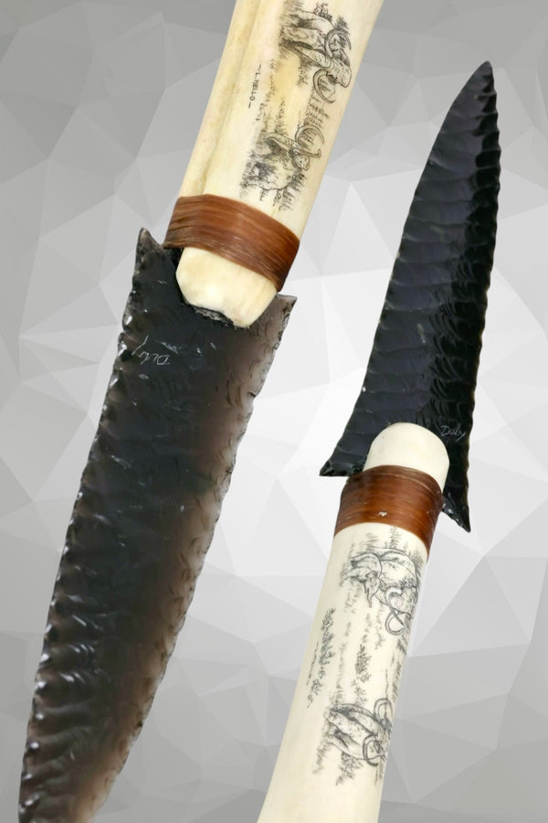 Elk Leg Bone Obsidian w/ Scrimshaw