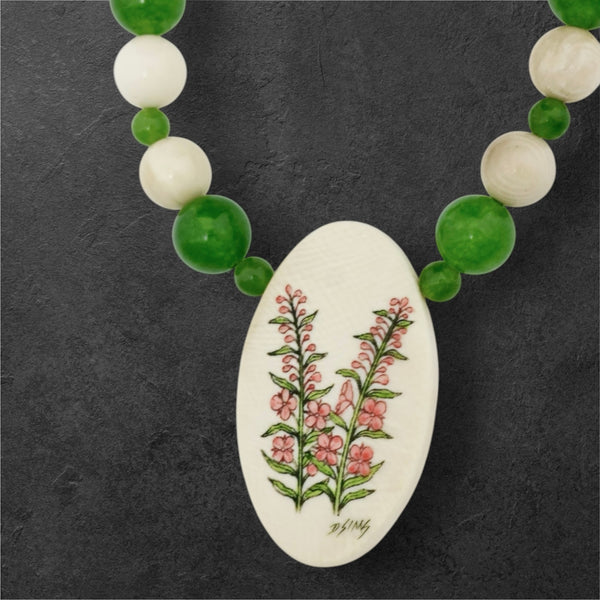 Ivory Scrimshaw & Jade Necklace