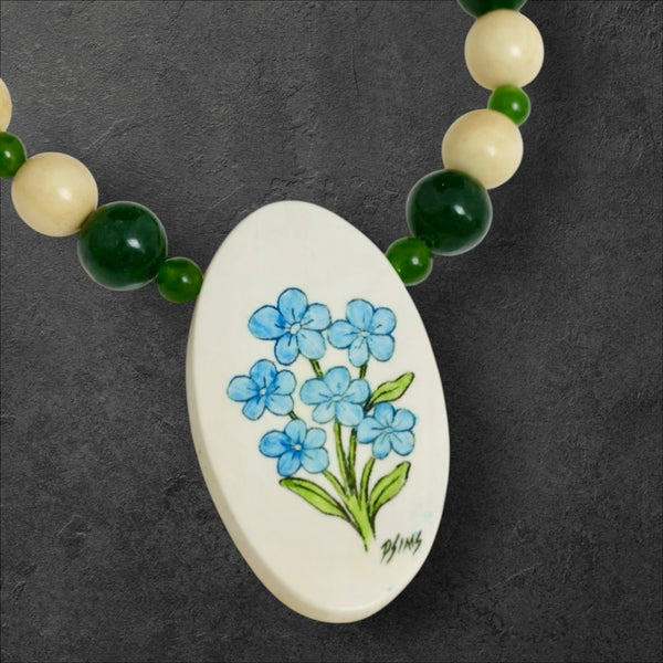 Ivory Scrimshaw & Jade Necklace