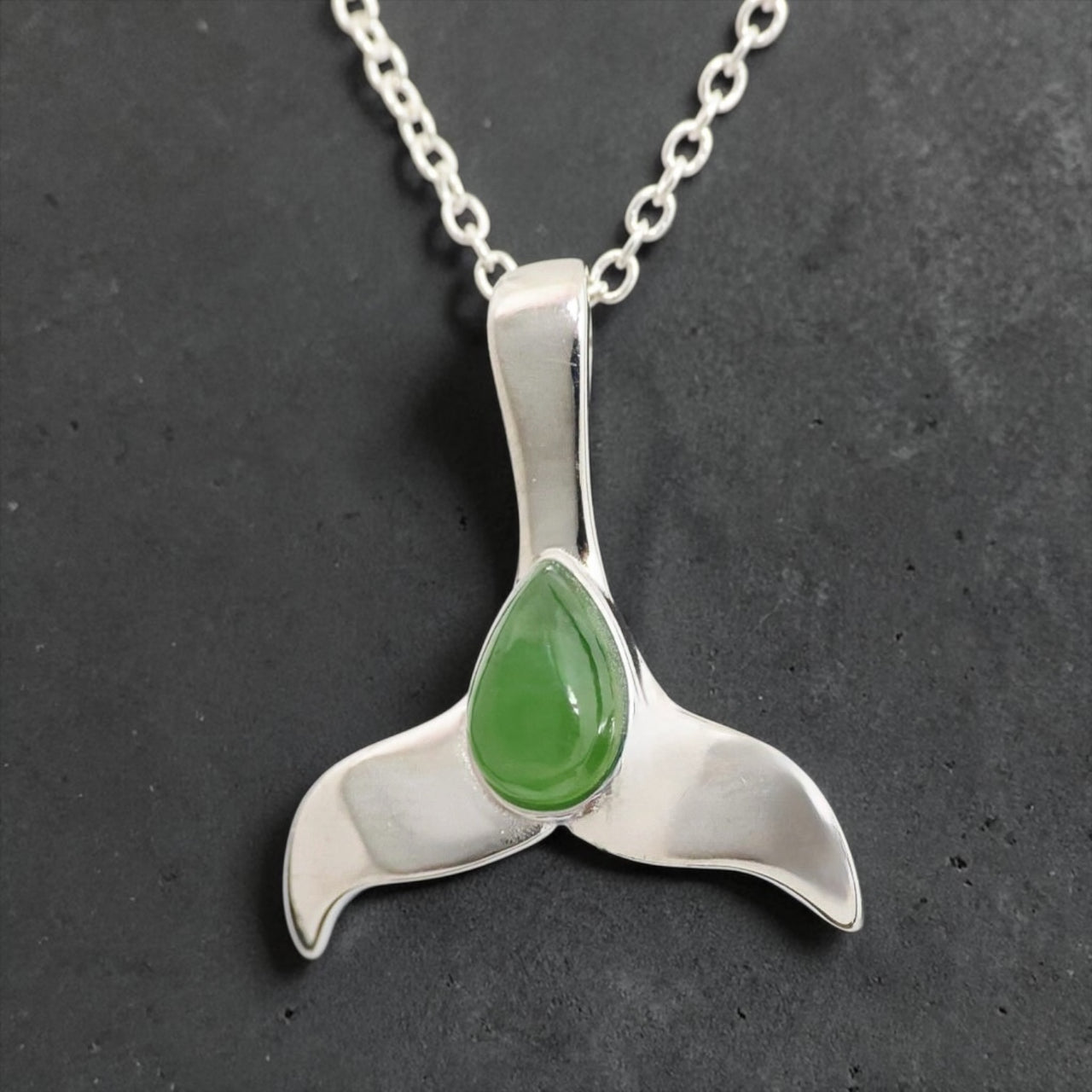 Jade Silver Whale Tail Pendant
