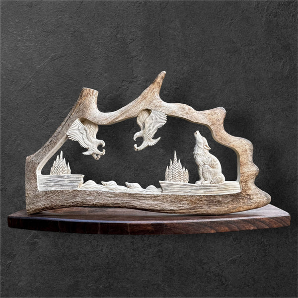 Eagle & Wolf - Anlter Carving