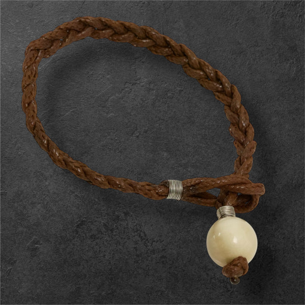 Ivory Bead & Leather Bracelet