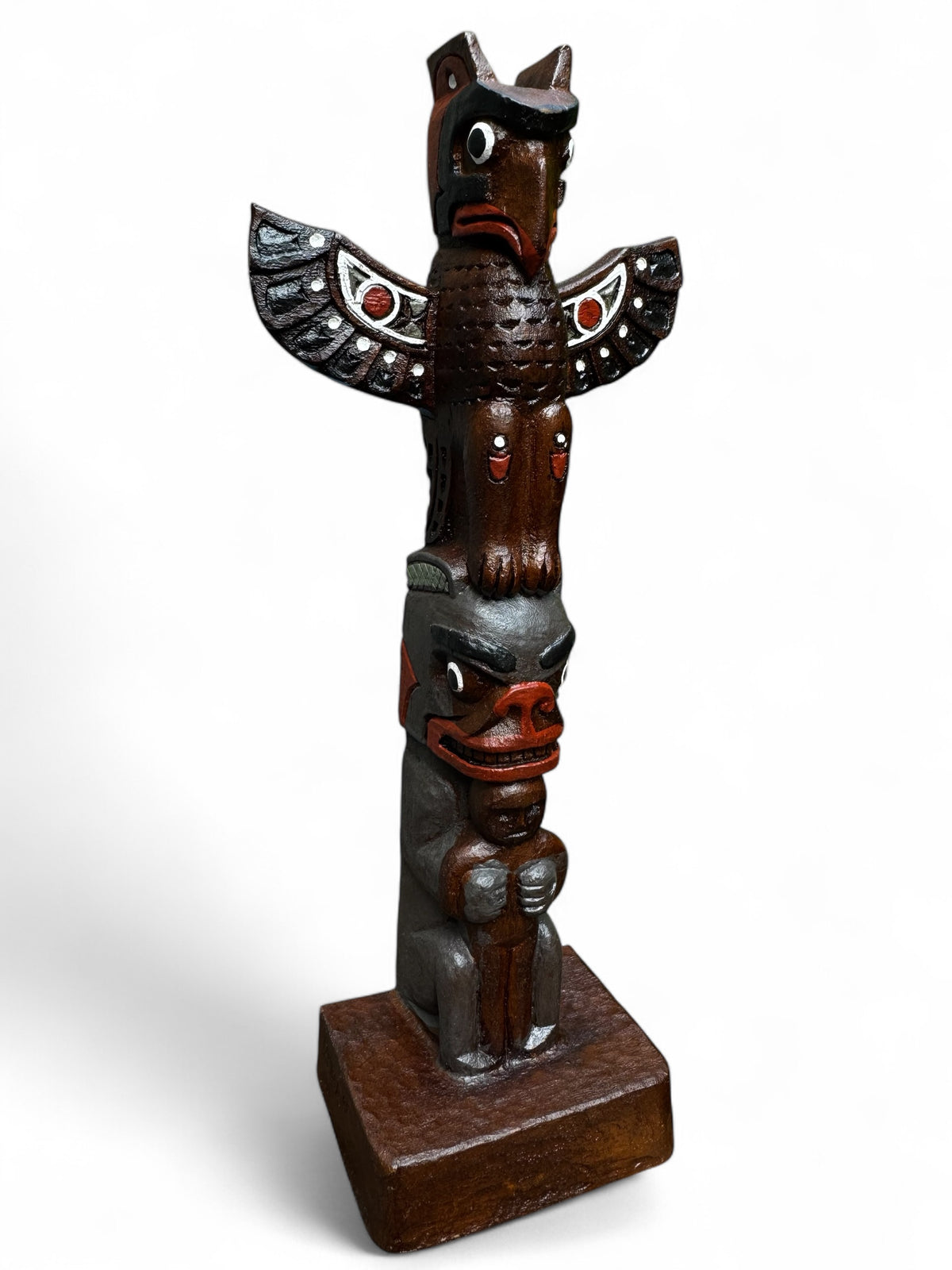置物 Buffalo Bone Totempole Native American Indian Totem Pole with Buffalo, Bear and Fox