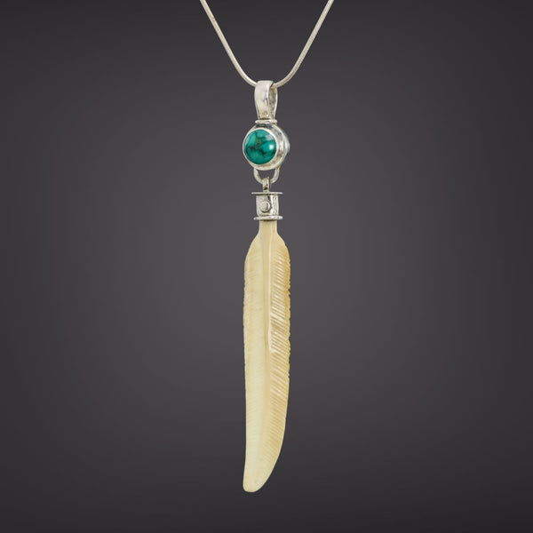 Ivory Feather & Turquoise Pendant