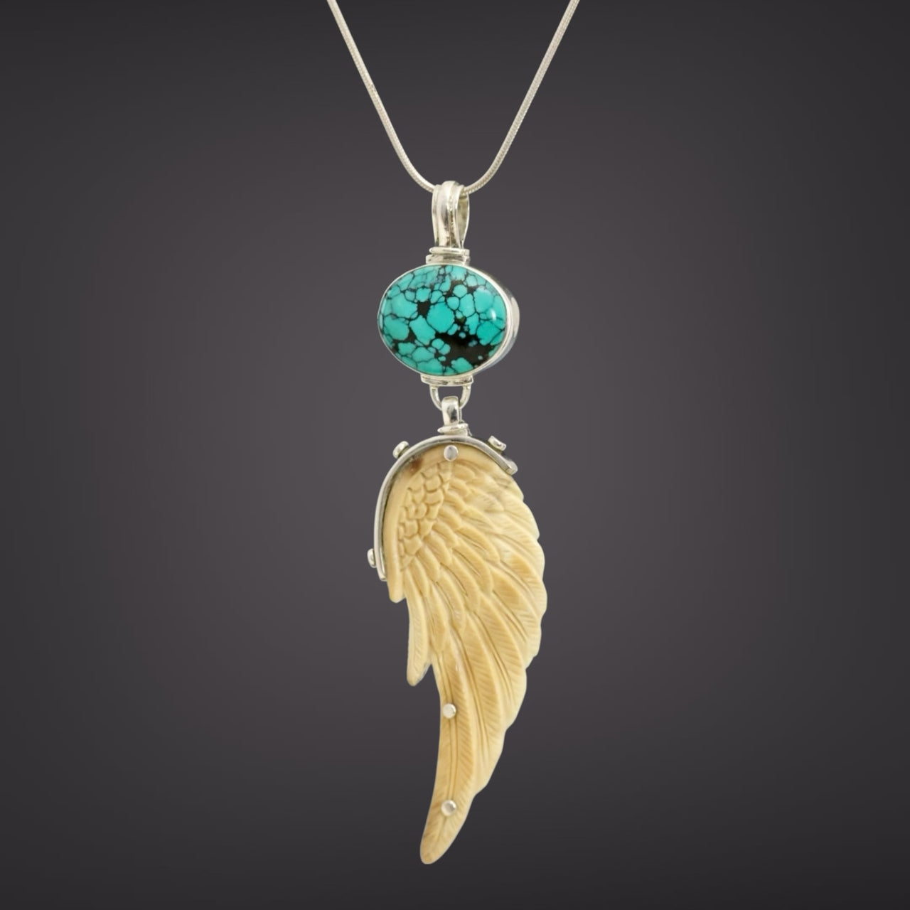 Ivory Feather & Turquoise Pendant