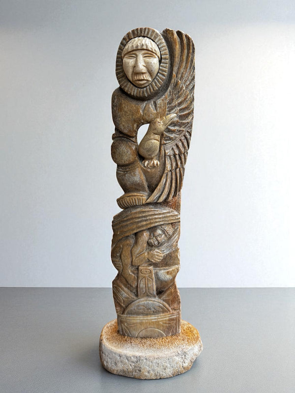 Raven w/ Sun & Clamshell Totem Pole