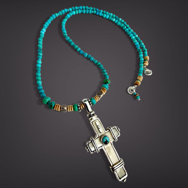 Ivory Cross & Turquoise Necklace