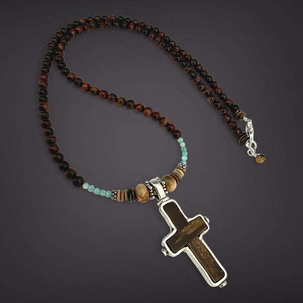 Ivory Cross & Tiger's Eye Necklace