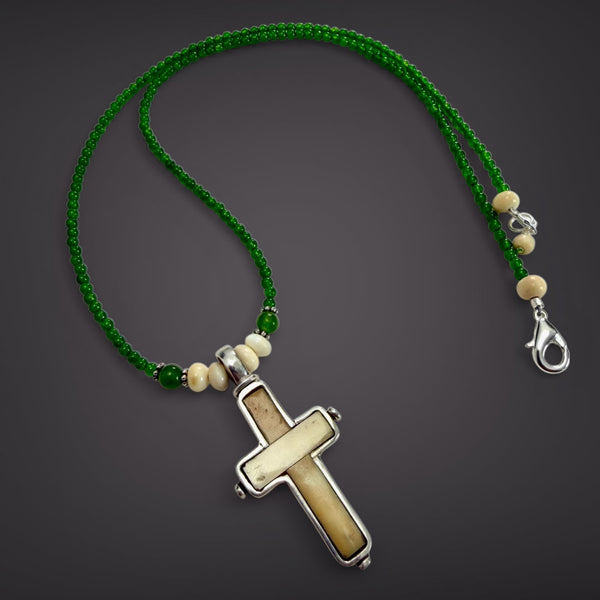 Ivory Cross & Jade Necklace
