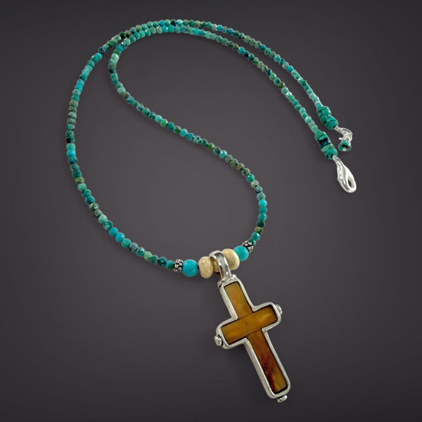 Ivory Cross & Turquoise Necklace